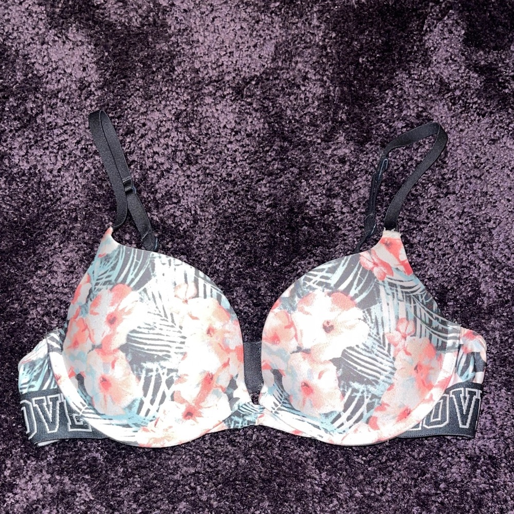 SO Floral Print Bra with Black and Pink Accents